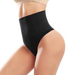 Nadeer Shapewear Damen Bauchweg Unterhose String Miederslip Hohe Taille Miederhose Stark Formend Tanga Unterwäsche(Schwarz,S) von Nadeer