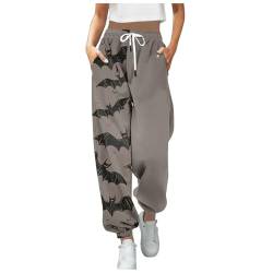 Nadunje Halloween Jogginghose Damen, Jogginghose Damen Halloween Druck Sporthose mit Elastischem Bund High Waist Sweatpants mit Tasche Baggy Lange Hosen Winter Freizeithose Festlich Halloween Kostüm von Nadunje