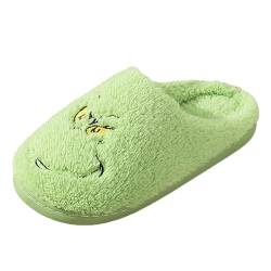 Nadunje Weihnachts Hausschuhe Glückliche Grün Weihnachtsdruck Plüsch Hausschuhe Herren Damen Rutschfeste Weihnachts Pantoffeln Unisex Weiche Lustig Flauschige Slippers Winter Warme Hausschuhe Slippers von Nadunje