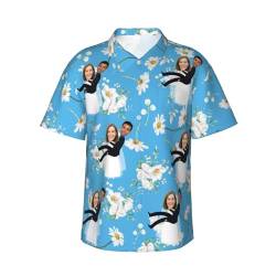 Naispanda Personalisierte Hawaiihemden mit Gesicht Foto Personalisierte Casual Button Down Kurzarm-Strandhemden Personalisierte Tropische Blumen und Palmblätter Hemd für Männer Ehemann Freund Papa von Naispanda