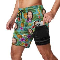 Personalisierte Foto Herren Badeshorts Personalisiert Herren Badehose mit Foto Gesicht schnell trocknende Surf Strandshorts mit Kompressionsfutter und Tasche Bade und Sport Badehose für Herren - XL von Naispanda