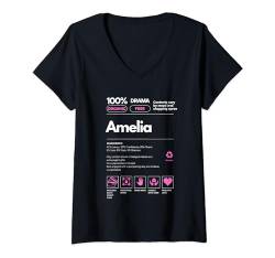 Damen Amelia Namensgeschenk für Frauen Amelia sarkastisch Nährwertangaben T-Shirt mit V-Ausschnitt von Name tag for Women Sarcastic Fun Nutrition Facts