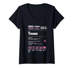 Damen Tessa Name Geschenk für Frauen Tessa sarkastische Nährwertangaben T-Shirt mit V-Ausschnitt von Name tag for Women Sarcastic Fun Nutrition Facts