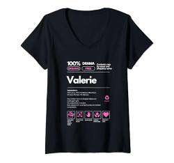 Damen Valerie Namensgeschenk für Frauen Valerie sarkastische Ernährung Fakt T-Shirt mit V-Ausschnitt von Name tag for Women Sarcastic Fun Nutrition Facts