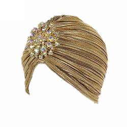 Namzi Damen Rüschen Turban Hut Pailletten Twist Locken Stretch Turban mit abnehmbarer Kristallbrosche (Hellgold), Hellgold, 0, Hellgold, 0 von Namzi