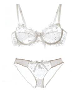 Nanier Soft BH set Für Damen, Sexy, Transparente, Mit Stickerei, Weiß, 80C von Nanier