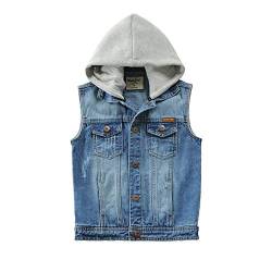 Natashas Kinder Jungen Jean Weste Mit Kapuze Jeansjacke Mit Tasten Jean Mantel Denim Tops Kleidung Frühling Herbst Casual Outwear (104/110) von Natashas