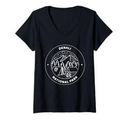 Damen Denali-Nationalpark, Camp, Berg, Feuer, Baum, Mond, Stern T-Shirt mit V-Ausschnitt von National Park Camp Mountain Fire Tree Moon Star