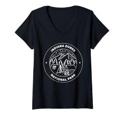 Damen Indiana-Dunes-Nationalpark, Camp, Berg, Feuer, Baum, Mond T-Shirt mit V-Ausschnitt von National Park Camp Mountain Fire Tree Moon Star