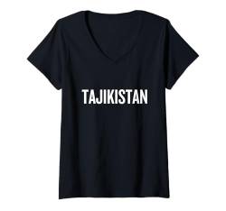 Damen Tadschikistan-Nationalflagge, Farbe: Schwarz T-Shirt mit V-Ausschnitt von Nations of the World