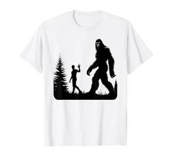 Bigfoot und Mensch laufen Sasquatch Kryptozoologie lustig T-Shirt von NattWorld