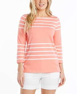 Nautica Damen Solids and Stripes Boatneck 3/4 Sleeve 100% Cotton Shirt Hemd, Blasskoralle, Mittel von Nautica