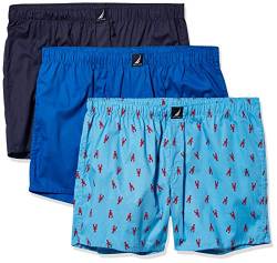 Nautica Herren Cotton Woven 3-Pack Boxers Boxershorts, Sea Cobalt/Peacoat/Lobsteraero Blue, Large von Nautica