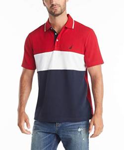 Nautica Herren Short Sleeve 100% Cotton Pique Color Block Poloshirt, Nautisches Rot, XL EU von Nautica