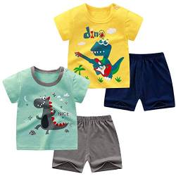 NautySaurs Kleinkind Jungen Kurzarm T-Shirts und Shorts Set Dinosaurier Tee Shirts Kurz Pyjama für Alter 1-6 Jahre Gr. 4 Jahre, 03-Dinosaurier-Set von NautySaurs