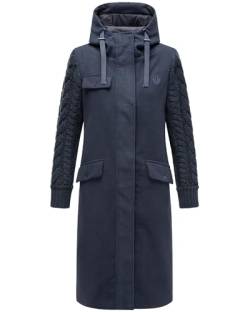 Navahoo Damen warmer Trenchcoat in Woll-Optik mit Strick-Ärmeln und Kapuze Knit Babe 14 Navy Gr. L von Navahoo