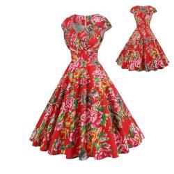 Neamou Sommer-Blumenkleid, Blumenkleid für Frauen - Cocktailkleider für Damen,Retro-Cocktail-Partykleid mit V-Ausschnitt, Sommer-Sonnen-Strandkleid, kurzärmeliges Kleid für von Neamou