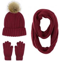 Nebelmeer Strickmütze Winter Erwachsene Frau Wollkugel-Strickmütze, Schal und Handschuhe, drei Stücke Set, Outdoor-Wärmeschal-Set. von Nebelmeer