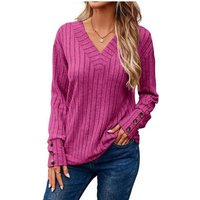 Nebelmeer Strickpullover Frauenbekleidung Herbst-Winter Damen Langarm V-Ausschnitt Hemd reine Farbe Knopf T-Shirt von Nebelmeer