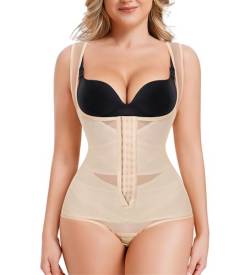 Nebility Damen Shapewear Bodysuit Bauchkontrolle Faja Body Shaper Butt Lifter Offene Brust Taille Trainer Kompression Bodysuit, Beige, Medium von Nebility