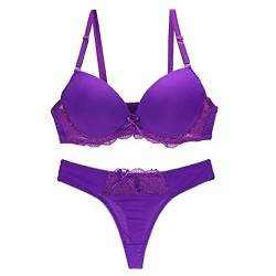 Necalisi BH Set Violett Damen Spitze Push Up BH Bügel-BH Verstellbarer Schultergurt zur Verschönerung des Rückens Sexy Spitze Mode BH 85D von Necalisi