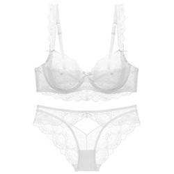 Necalisi BH Set Weiß Damen Push Up BH mit Bügel BH Gepolstert Elegant Vollschalen Floraler Spitze BH ohne Polster Soft Cup 95C von Necalisi