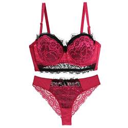 Necalisi Dessous Damen sexy unterwäsche Set Rot Damen BHS Elegant Vollschalen Bügel BH Spitzen BH Push up BH Bustier Damen Soft Bra Verstellbaren Träger Dessus unterwäsche 85C von Necalisi