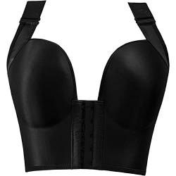 Necalisi Dirndl BH Push up BH mit Verschluss vorne Schwarz Ohne Buegel BH Damen Komfort Push Up Stretch Bralette Deep V Bustier T-Shirt Bra Lingerie Women 110C von Necalisi