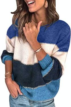 Necooer Damen Pullover Freizeitpullover Langarm Winterpullover Basic Pullover Pullover Top(S,01-Blau) von Necooer