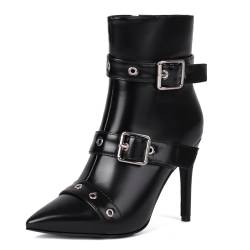 NeelyRisey Stiefeletten Damen Stiletto Spitze Zehen Stiefeletten Schwarz High Heels Ankle Boots Kleid Black 42 von NeelyRisey