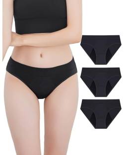 Neione Periodenunterschwäsche Mittlere Blutung Perioden Unterwäsche Menstruation Unterhosen Damen Periodenunterwäsche Hipster Slip 3er Pack Schwarz L von Neione