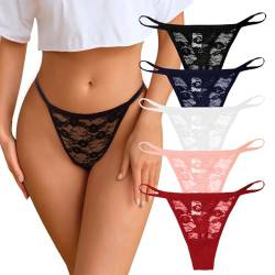 Neteson 5er Pack G String Tangas Set Unterhosen Damen Spitze Tanga Niedrige Taille Slips Nahtlose Atmungsaktiv Unterwäsche Frauen Sexy Pantys Mehrpack von Neteson