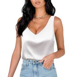 Neteson Satin Tank Top Damen Ärmelloses Elegant Blusen Sommer V-Ausschnitt Blusentop Basic Oberteile Tunika Shirt Lässige von Neteson