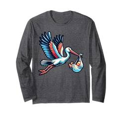 Storch Mit Baby Neugeborenes Ankunft Langarmshirt von Neugeborenes Baby Ankunft Storch Illustration