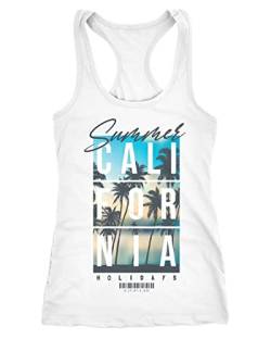 Neverless® Damen Tank-Top Summer California Holidays Sommer Palmen Foto Print Aufdruck Schriftzug Fashion weiß S von Neverless