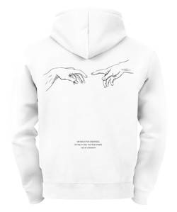 Neverless® Hoodie Backprint Herren Michelangelo Hände Line-Art-Print Kunst Philosophie Rückenaufdruck Männer Fashion weiß L von Neverless