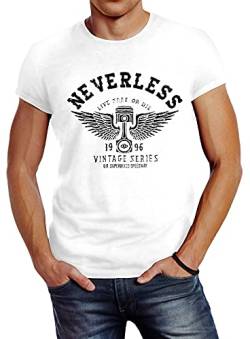 Neverless Herren T-Shirt Biker Motorrad Motorblock Engine Flügel Wings Slim Fit weiß XL von Neverless