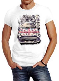 Neverless Herren T-Shirt Union Jack London United Kingdom Car UK Flag Flagge England Great Britain Slim Fit weiß M von Neverless