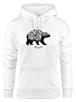 Neverless Hoodie Damen Bär Abenteuer Berge Wald Bear Mountains Adventure Kapuzen-Pullover weiß XS von Neverless