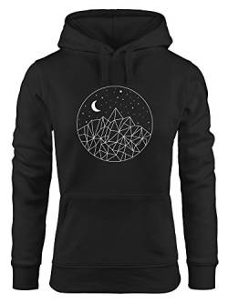 Neverless Hoodie Damen Berge und Sterne Polygon Sweatshirt Kapuze Kapuzenpullover schwarz M von Neverless