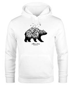 Neverless Hoodie Herren Bär Abenteuer Berge Wald Bear Mountains Adventure Kapuzen-Pullover Männer weiß M von Neverless