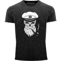 Neverless Print-Shirt Cooles Angesagtes Herren T-Shirt Vintage Shirt Captain Skull Totenkopf Aufdruck Used Look Slim Fit Neverless® mit Print von Neverless