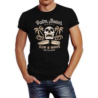 Print-Shirt Herren T-Shirt Surf-Motiv Totenkopf Palm Beach Neverless® mit Print von Neverless