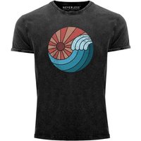 Neverless Print-Shirt Herren Vintage Shirt Welle Wave Sonne Sommer Retro Printshirt T-Shirt Aufdruck Used Look Neverless® mit Print von Neverless