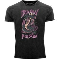 Neverless Print-Shirt Neverless® Herren T-Shirt Deadly Poison Kobra Motiv Vintage Shirt Printshirt Schlangenmotiv Snake Aufdruck Used Look Slim Fit mit Print von Neverless