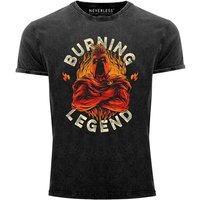 Neverless Print-Shirt Neverless® Herren T-Shirt Vintage Shirt Printshirt Sparta Burning Legend Schriftzug Fashion Streetstyle Aufdruck Used Look Slim Fit mit Print von Neverless