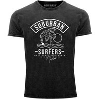 Neverless Print-Shirt Neverless® Herren T-Shirt Vintage Shirt Printshirt Suburban Surfers West Coast California Urlaub Meer Wellenreiten Used Look Slim Fit mit Print von Neverless