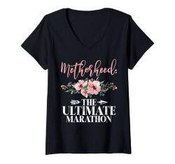 Damen Mutterschaft ist der ultimative Marathon Neue Mutter T-Shirt mit V-Ausschnitt von New Mom Gifts