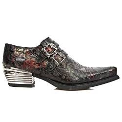 New Rock 7960-S5 Herrenschuhe Schwarz Vintage Retro Western Cowboy Design Rote Blume von New Rock