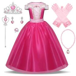 New front Kleid Mädchen Prinzessin Aurora Kostüm Dornröschen Rosa Kinder Verkleidung Halloween Weihnachtsfeier Fasching Sleeping Beauty Diademe Zauberstab Kleider 3-8 Jahre von New front